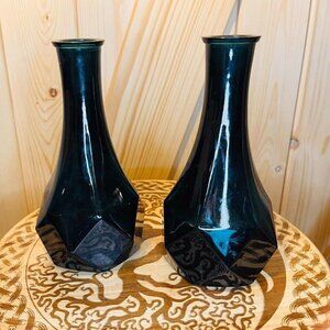 IKEA Glass Vase Bottle Geometric Scandinavian Green Blue MCM Retired Set of  2
